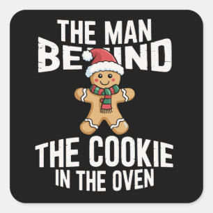 Sticker Carré Grossesse de Noël drôle Homme derrière le biscuit