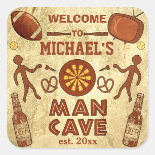 Sticker Carré Grotte de l'homme drôle avec votre nom personnalis
