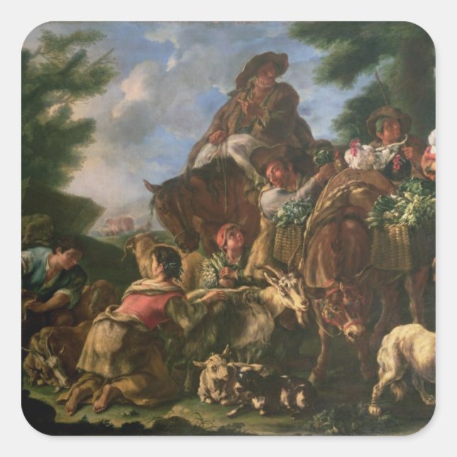 Sticker Carré Groupe de bergers avec un cheval (Devant)