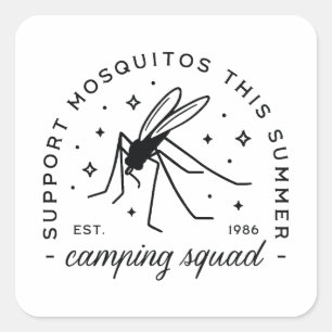 Sticker Carré Groupe de camping voyage drôle moustique été camp 