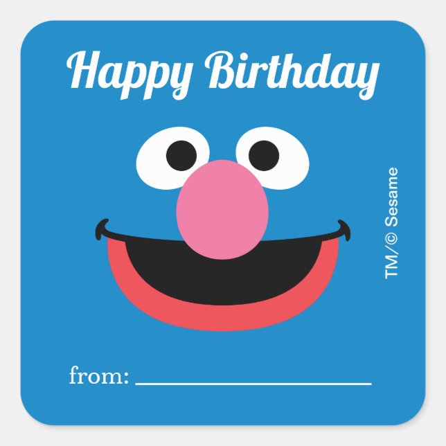 Sticker Carré Grover de rue Sesame | Un cadeau de - Anniversaire (Devant)