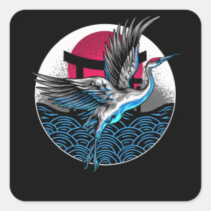 Sticker Carré Grues volantes japonaises avec onces japonaises De