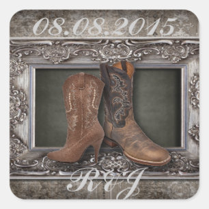 Sticker Carré Grunge western country cowboy mariage