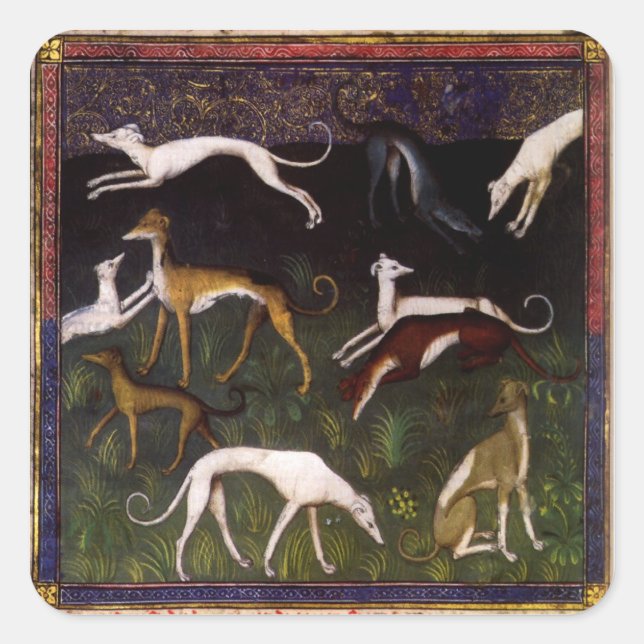 Sticker Carré Gryhounds médiéval Beaux-Arts Animaux (Devant)