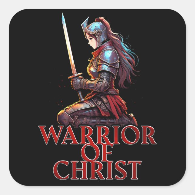 Sticker Carré Guerrier du Christ Femme Prière Bible chrétienne (Devant)