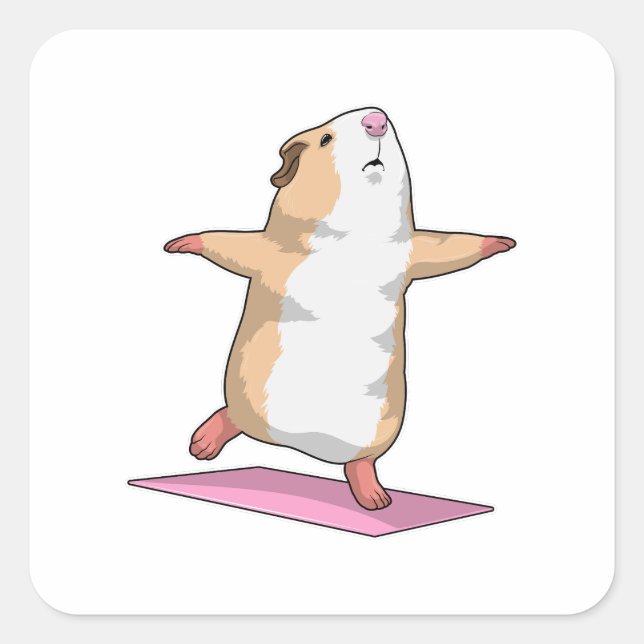 Sticker Carré Guinéen Cochon Yoga Méditation Fitness (Devant)