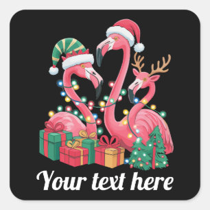 Sticker Carré Guirlande de Noël personnalisée Flamingo Palm Chri