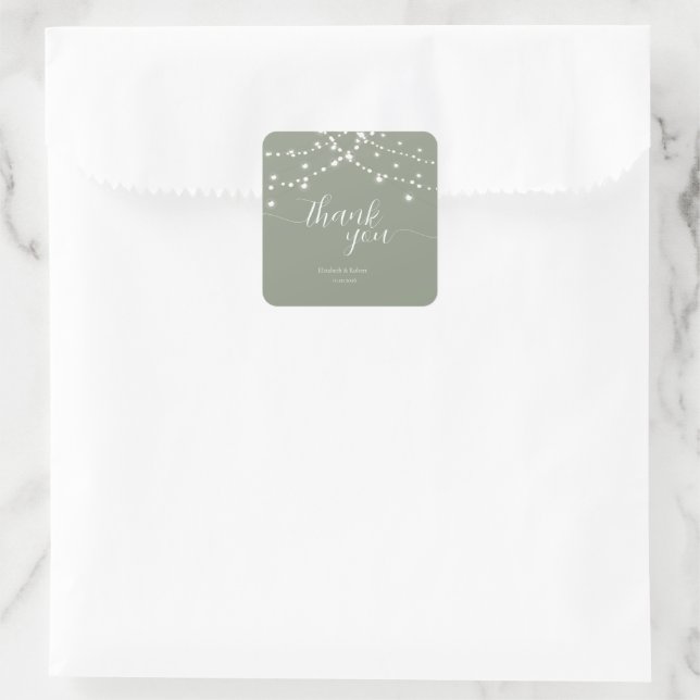 Sticker Carré Guirlandes Lumineuses Simples Vert Sauge Mariage (Sac)