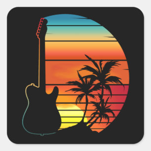 STICKER CARRÉ GUITAR SUNSET RETRO AMOUR MUSIQUE