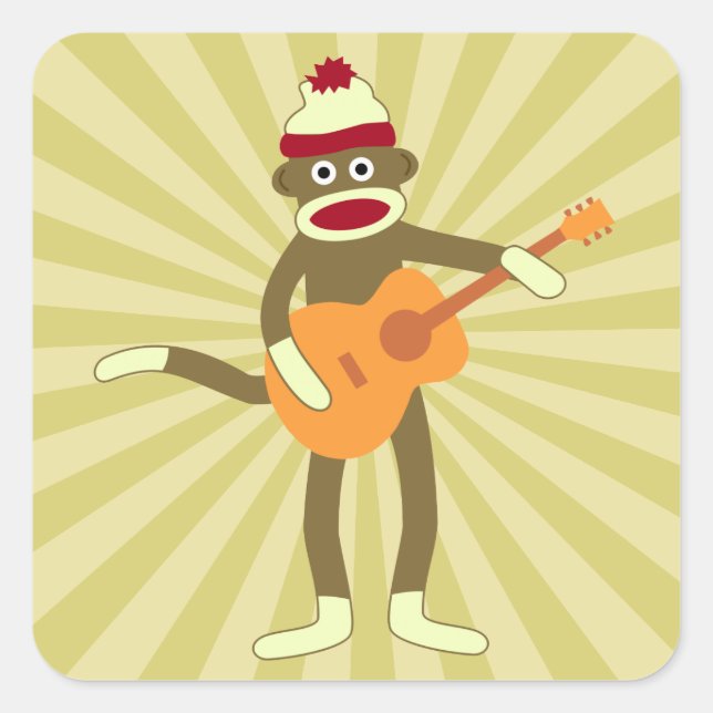 Sticker Carré Guitare acoustique de singe-Sock (Devant)
