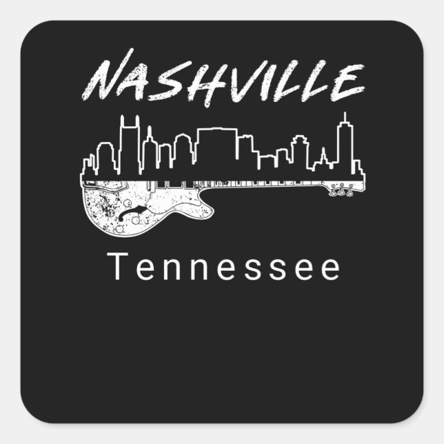 Sticker Carré Guitare Country Music Souvenir Cadeau Nashville (Devant)