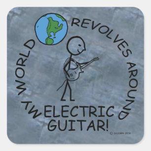 Sticker Carré Guitare électrique - Le monde tourne autour de Sti
