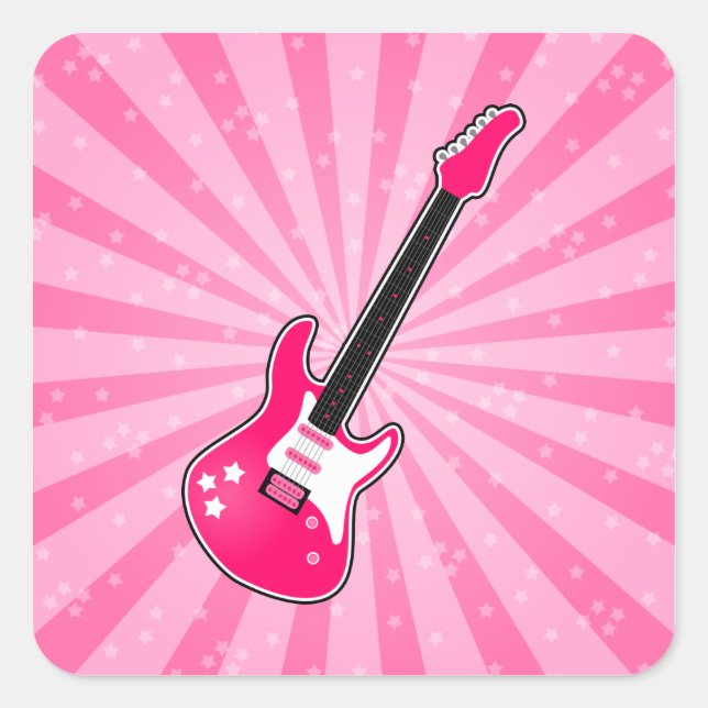 Sticker Carré Guitare électrique rose (Devant)