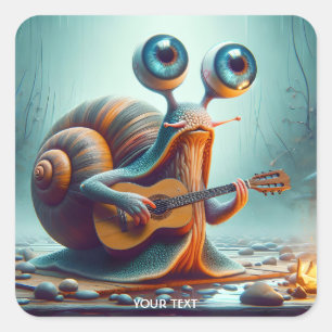 Sticker Carré Guitare Imaginaire mignonne aux yeux d'escargot