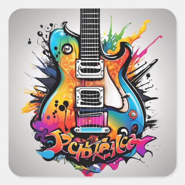 Sticker Carré Guitare psychédélique (Devant)