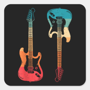 Sticker Carré Guitare Rétro Guitariste Électrique Basse Guitare 