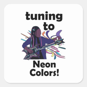 Sticker Carré Guitariste accordant sur les couleurs néon pour un