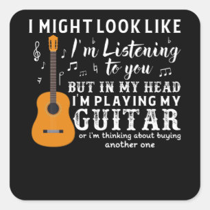 Sticker Carré Guitariste Guitar Player Electric Funny Gift Idée