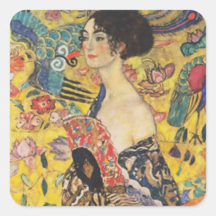Sticker Carré Gustav Klimt Lady With Fan Art Nouveau Painting