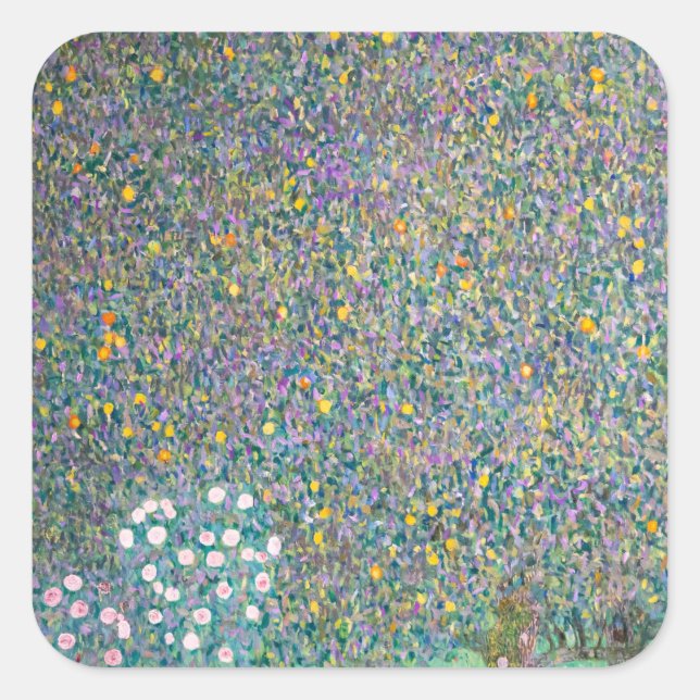 Sticker Carré Gustav Klimt - Rosiers sous les arbres (Devant)