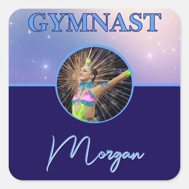 Sticker Carré Gymnaste Deep Royal Custom Photo et nom (Devant)