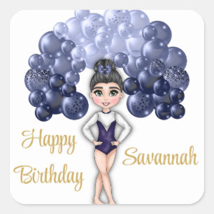 Sticker Carré Gymnastique Anniversaire avec Bleu Balloon Arch