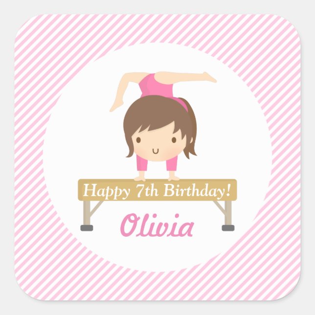 Sticker Carré Gymnastique féminine mignonne Anniversaire de enfa (Devant)