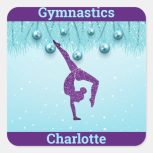 Sticker Carré Gymnastique Noël violet Aqua Personnalisé