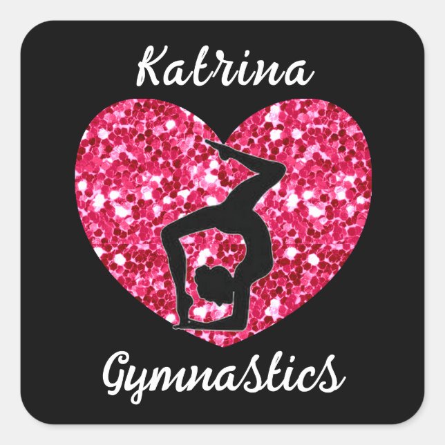 Sticker Carré Gymnastique noir et rose chaud Personnalisé (Devant)