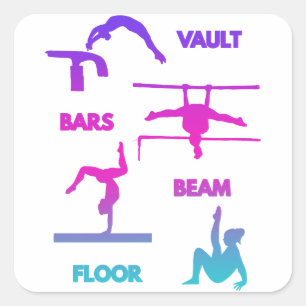Sticker Carré Gymnastique Pink Violet Turquoise Vault Bars Poutr