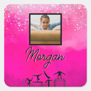 Sticker Carré Gymnastique rose, argent, Parties scintillant Phot