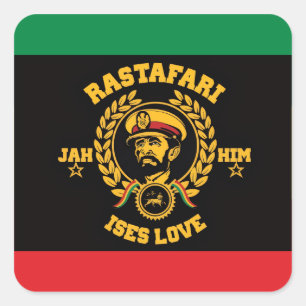 Sticker Carré Haile Selassie I Jah Rastafari Reggae Rasta Bouton