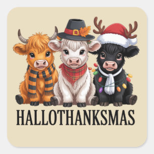 Sticker Carré Hallothanksmas automne vache saison effrayante agr
