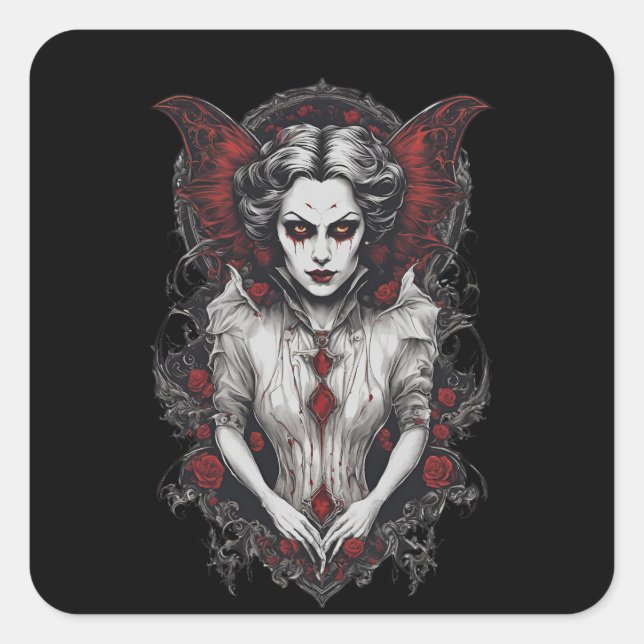 Sticker Carré Halloween 13 vampire, monstre effrayant, (Devant)