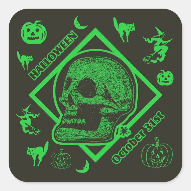 Sticker Carré Halloween 31 Octobre Collage Green (Devant)