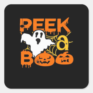Sticker Carré Halloween avec Peekaboo Citrouille