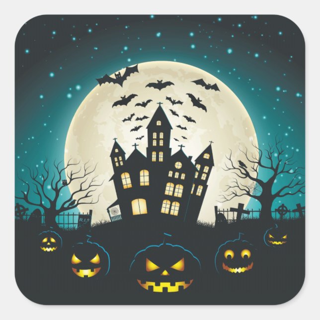 Sticker Carré Halloween bleu et noir (Devant)