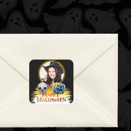 Sticker Carré Halloween Cadre photo Crâne et Jack o' Lantern