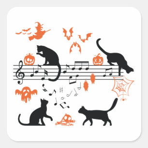 Sticker Carré Halloween Chats Éffrayants et effrayants Jouer Not
