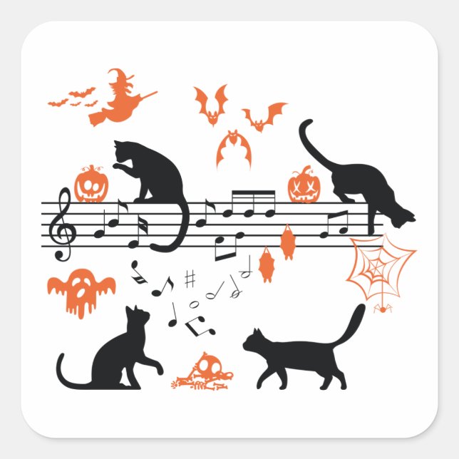 Sticker Carré Halloween Chats Éffrayants et effrayants Jouer Not (Devant)