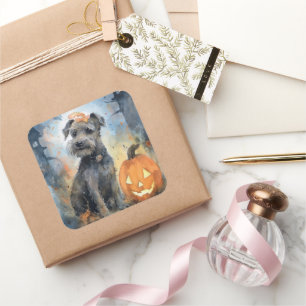 Sticker Carré Halloween Chesapeake Bay Terrier Avec Citrouilles