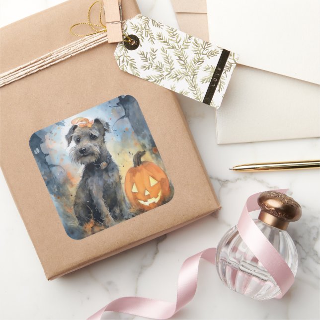 Sticker Carré Halloween Chesapeake Bay Terrier Avec Citrouilles (Cadeaux)