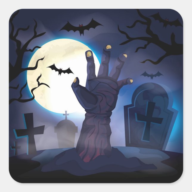 Sticker Carré Halloween cimetière hanté (Devant)