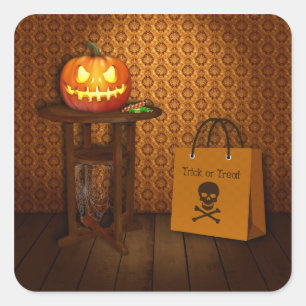 Sticker Carré Halloween Citrouille Trick ou traitement