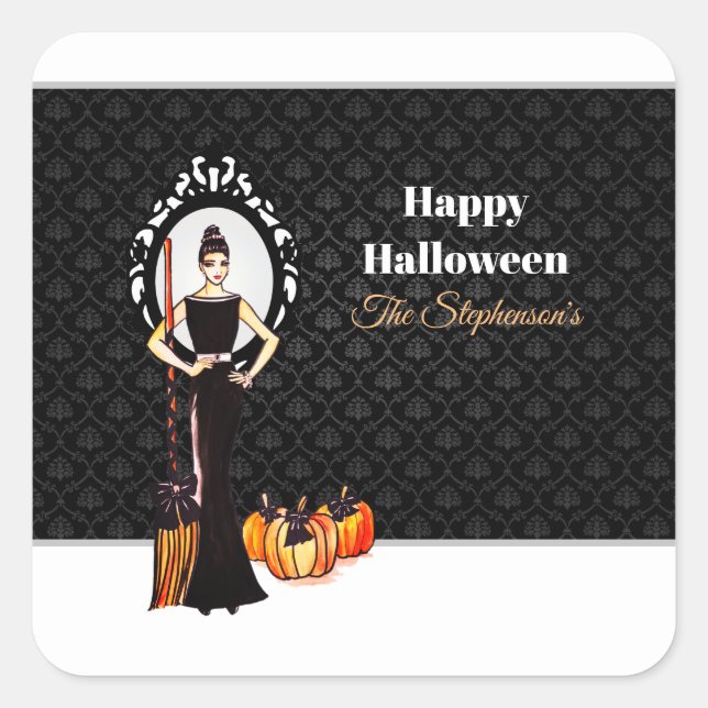Sticker Carré Halloween classique élégant long habillage noir to (Devant)