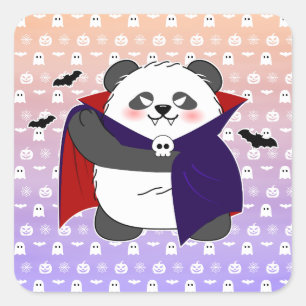 Sticker Carré Halloween Cute Baby Panda Dracula Vampire