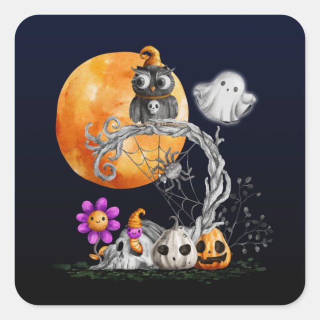 Sticker Carré Halloween Cute Owl (Devant)