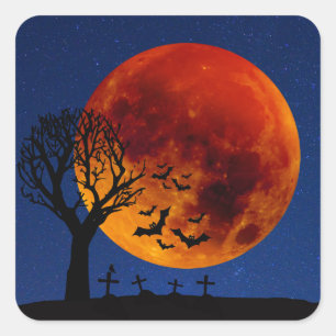 Sticker Carré Halloween de la lune de récolte