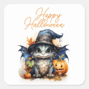 Sticker Carré Halloween de l'aquarelle des enfants de budget