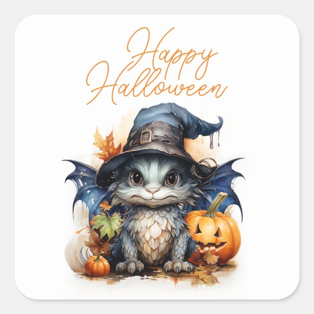 Sticker Carré Halloween de l'aquarelle des enfants de budget (Devant)
